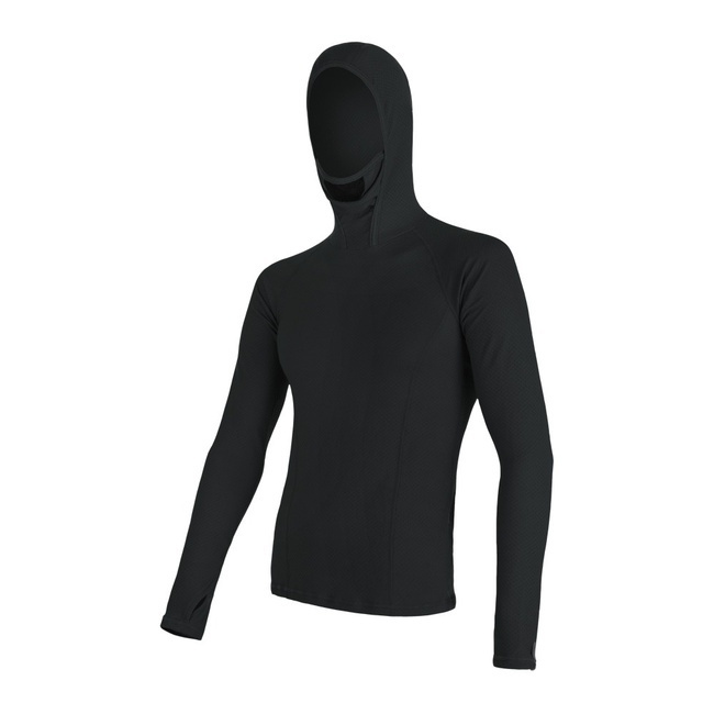 SENSOR MERINO DF pánské triko dl.rukáv s kapucí černá -XL