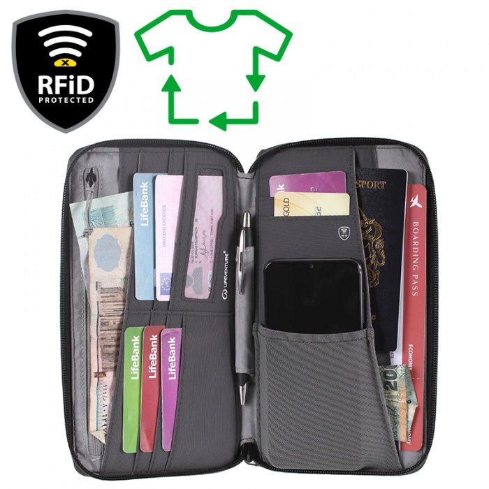 Lifeventure RFiD Travel Wallet Recycled grey